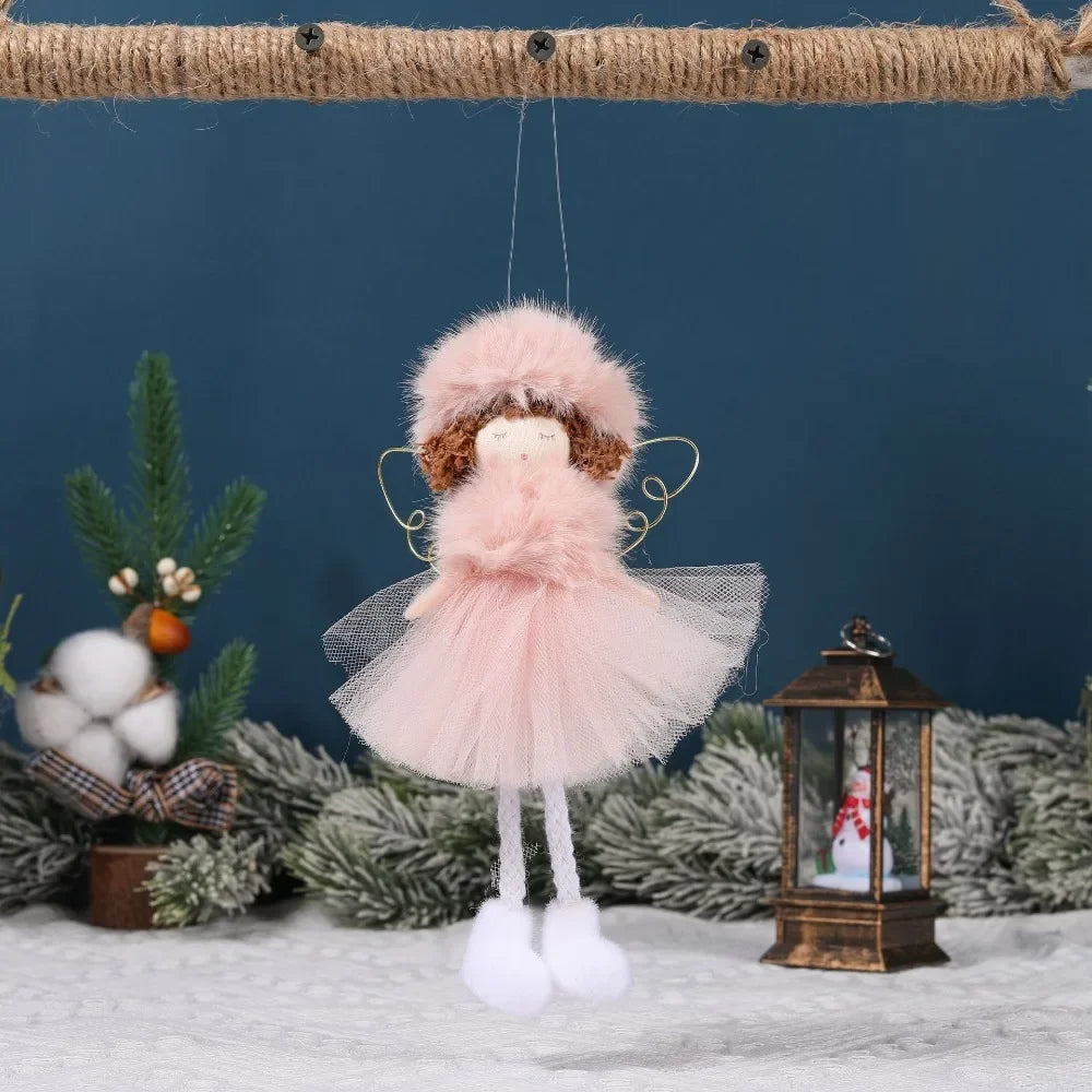 Natal Pendurado Malha Sequin Saia, Anjo Xmas Árvore Pingente Enfeites, Decoração de Casa, Noel, Presentes, 2022
