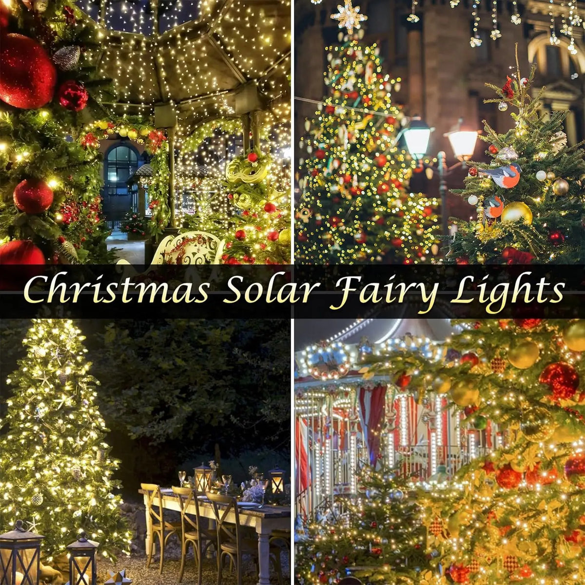 Luzes de corda solares impermeáveis ao ar livre Fairy Lights, Luzes de Natal para jardim, pátio, decorações de casamento, 8 modos