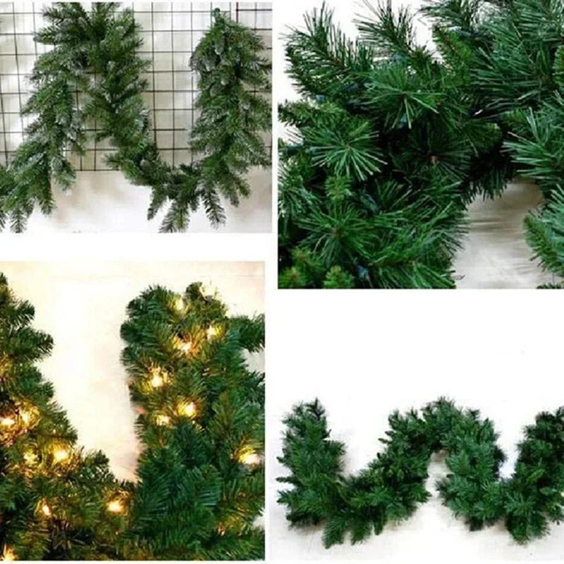 2.7m verde artificial guirlanda de natal poinsétia guirlanda de flores de natal árvore de natal rattan pendurado ornamento decoração