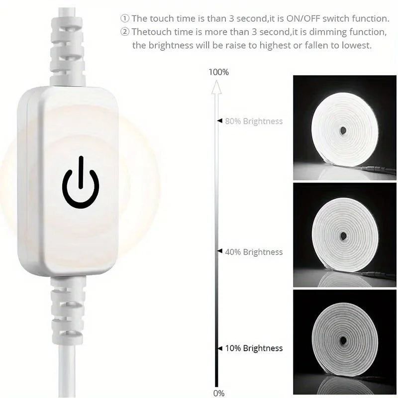 Fita de LED Neon USB DC 5V com Sensor de Toque Regulável, Fita de Silicone Flexível à Prova d'Água para Decoração de Ambientes Externos