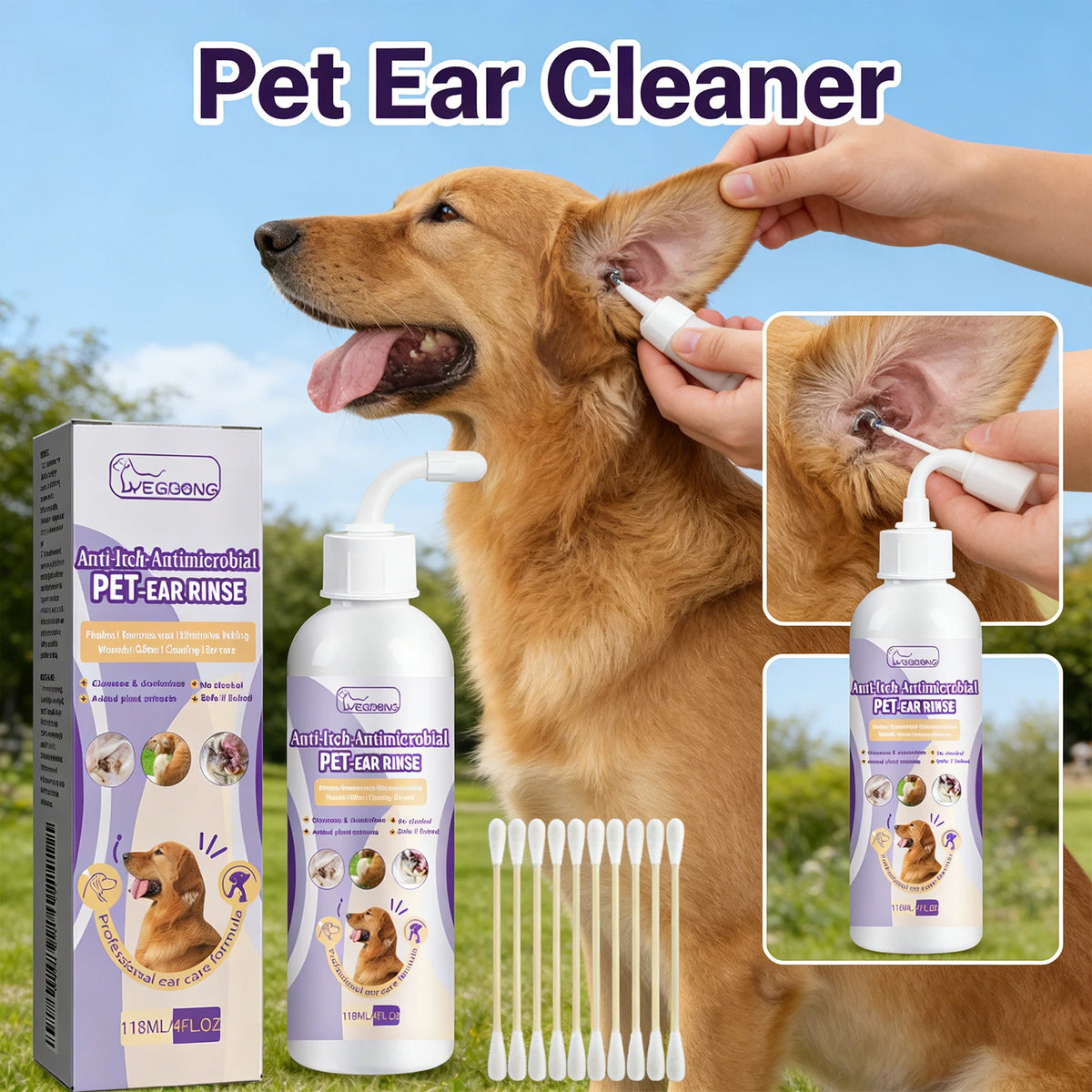 Limpador de ouvidos para cães e gatos, alivia o odor, remove cera dos ouvidos, gotas de limpeza suave, previne coceira