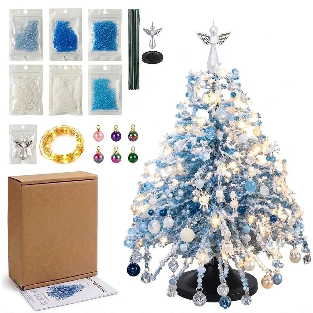 Kit de Árvore de Natal de Contas DIY, Ornamento Festivo de Mesa com Luzes LED, Contas Multicoloridas, Decoração de Férias Fácil de Montar