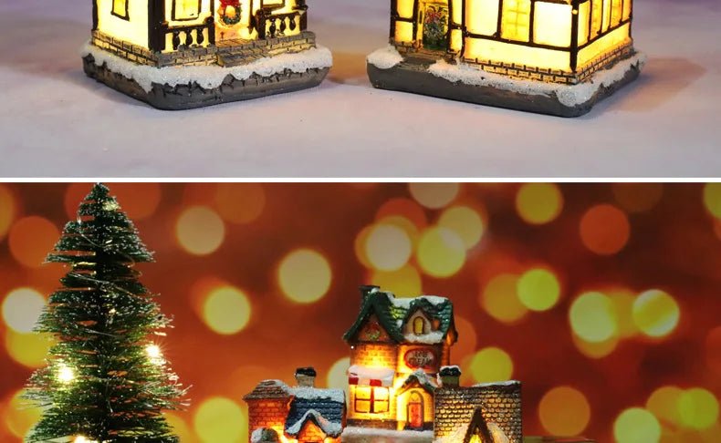 Natal led luz casa enfeites de árvore de natal led resina pequena vila casa natal brilho decoração presente feliz ano novo decorações dc05