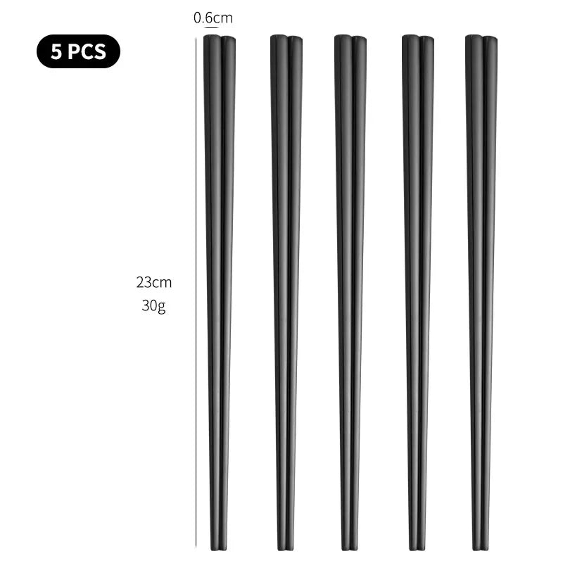 5 pares de pauzinhos de aço inoxidável reutilizáveis, pauzinhos portáteis de comida, pauzinhos de metal coreano, acessórios de cozinha, máquina de lavar louça segura