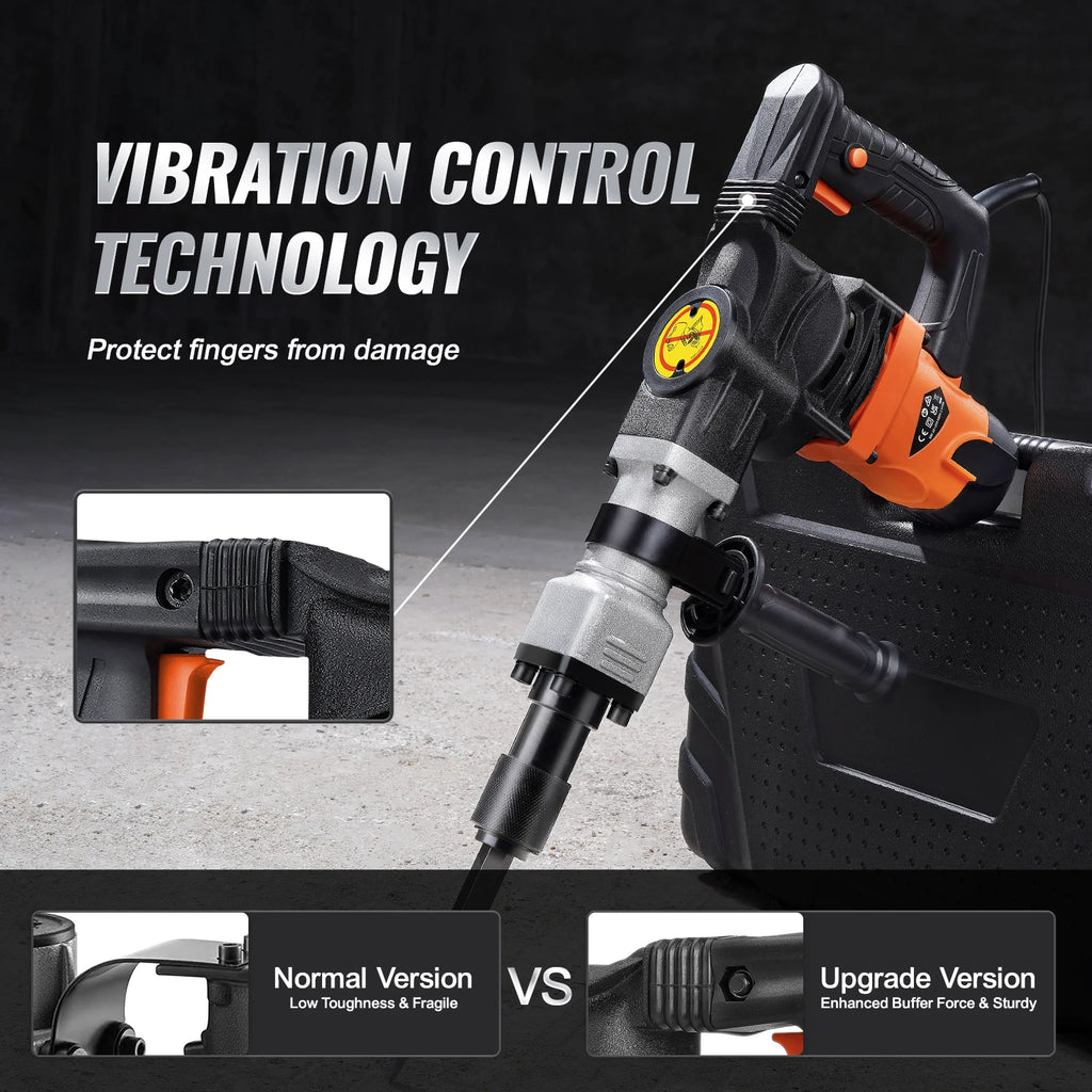 SucceBuy 1400 W Martelo de demolição Martelo elétrico Heavy Duty 2900 BPM Disjuntor de concreto 2 peças Cinzel Bits Chipping