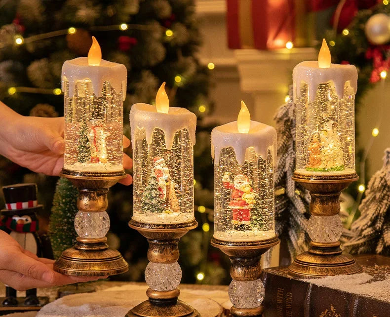 Crystal Snow Candles Lights para Decorações de Natal, Scene Layout, Holiday Gifts, Children's Birthday Gifts