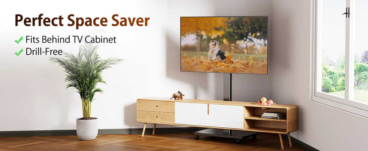 Suporte de TV rolante para TV plana curvada de 10 "-42" com retrato giratório para paisagem Suporte de TV portátil ajustável em altura com rodas