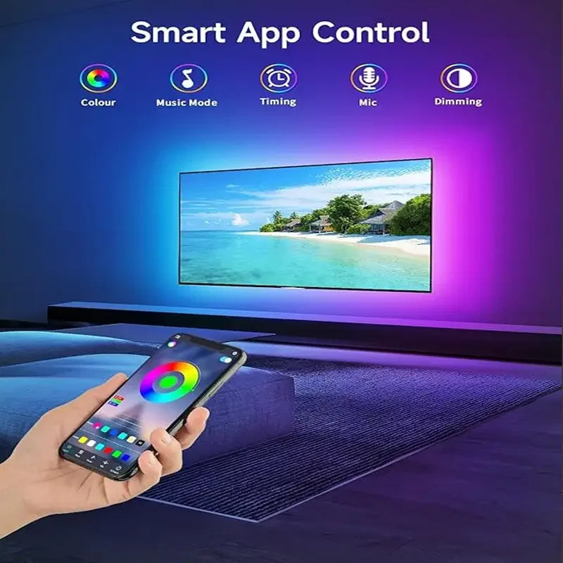 Fita LED RGB 5050 Colorida com Bluetooth para Decoração de Ambientes, 10m 15m 20m 30m, Iluminação LED Neon para PC e TV, Fita LED