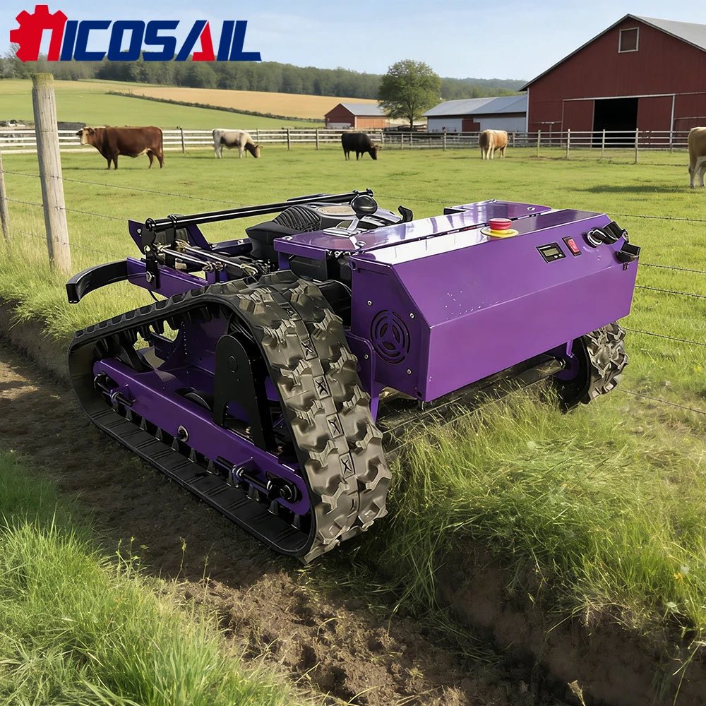 Mini cortador de grama com trilho com controle remoto multifuncional para capinação de jardim usado para cortador de grama de pá de fôlego em pendentes de estrada