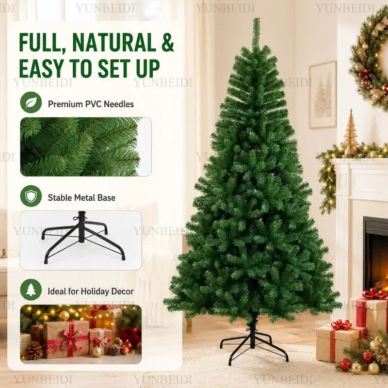 Árvore de Natal Artificial Grande em PVC com Luzes LED, de 120cm a 300cm, Decoração para Festa de Natal e Ano Novo em Família