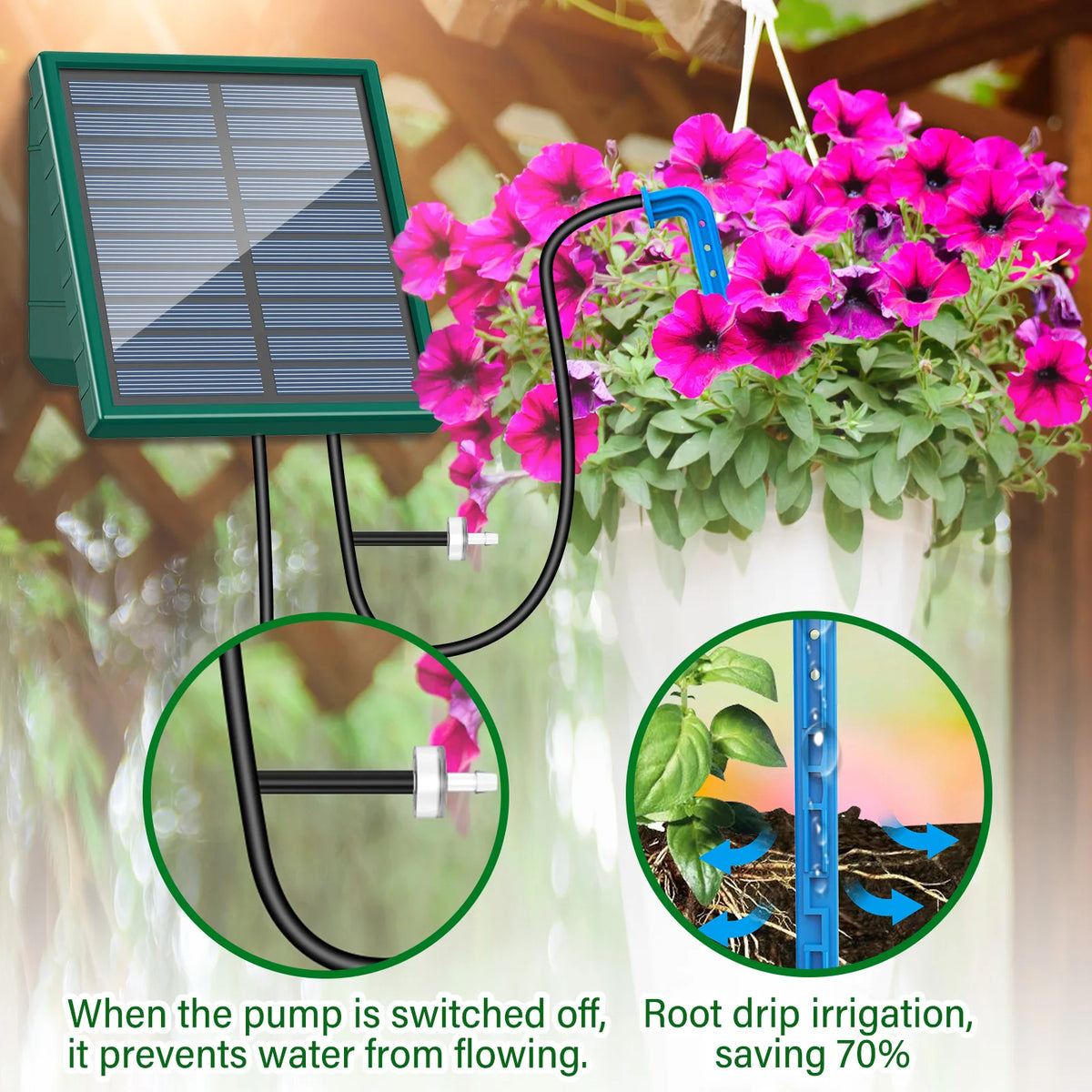 Sistema de irrigação solar, sistema de rega automático com 300 programas de rega, kit de rega para jardim com mangueira de 10m e 10 pontas de gotejamento, etc., adequado para vegetais/plantas em vasos/árvores frutíferas