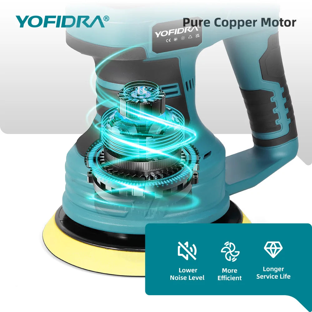Polidora Automotiva Sem Fio YOFIDRA com 8 Velocidades Ajustáveis, Ferramenta Elétrica para Polimento, Lixamento e Selagem, Compatível com Bateria Makita 18-21V