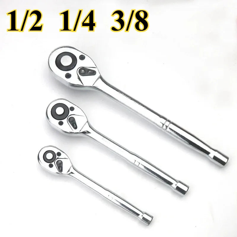 Chave de catraca, 1/4 ''3/8'' 1/2 '' Drive 24 dentes catraca de soquete reversível com liberação rápida, liga de cromo, totalmente polido
