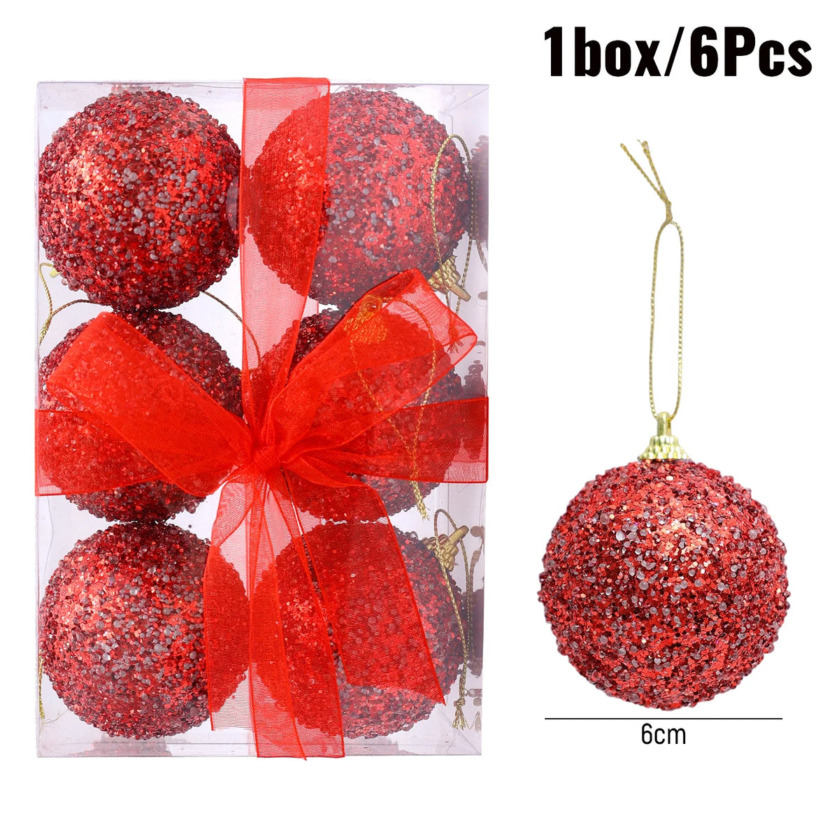 6/30 pçs glitter champanhe branco vermelho bolas de natal ornamentos espumante árvore de natal pendurado bola pingentes decoração de festa de ano novo