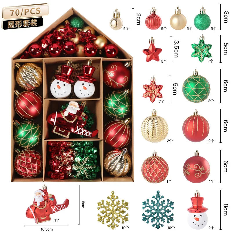 Conjunto de 70 Bolas de Natal para Decoração de Árvore de Natal, Enfeites Pendentes para Casa, Decoração de Natal 2026, Presente de Ano Novo