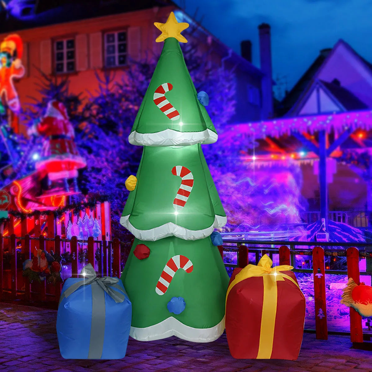 Decorações infláveis de natal-homem de gengibre, boneco de neve brilhante, boneco de neve de ramo, saco de presente boneco de neve decorações de gramado com luz LED