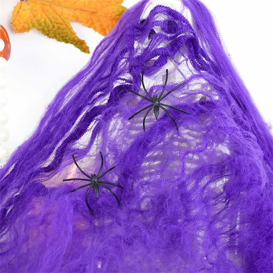 Decoração de halloween teia de aranha branca artificial elástica teia de aranha para o dia das bruxas assustador festa em casa adereços decoração de casa assombrada