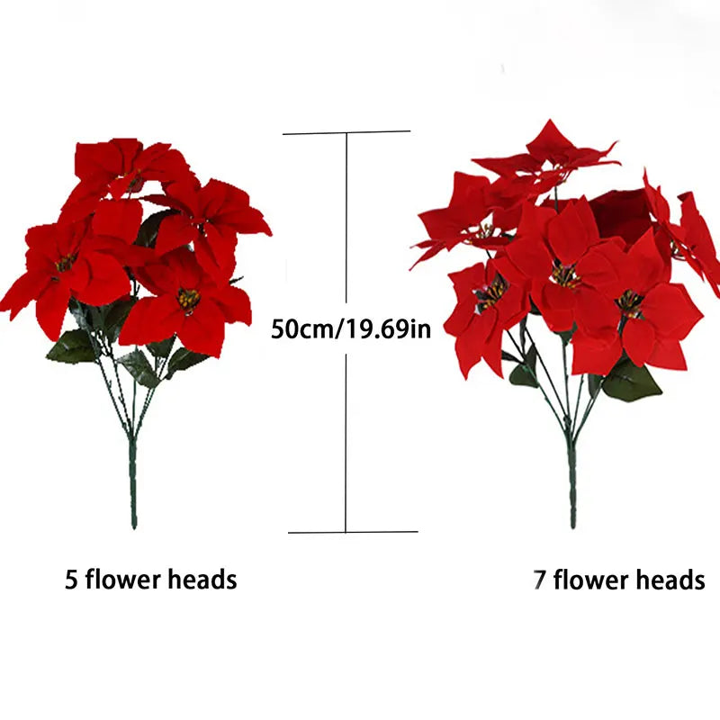 50cm plantas artificiais decoração de natal falso flor vermelha decoração da árvore de natal plantas falsas ramo slik flor planta para casa jardim