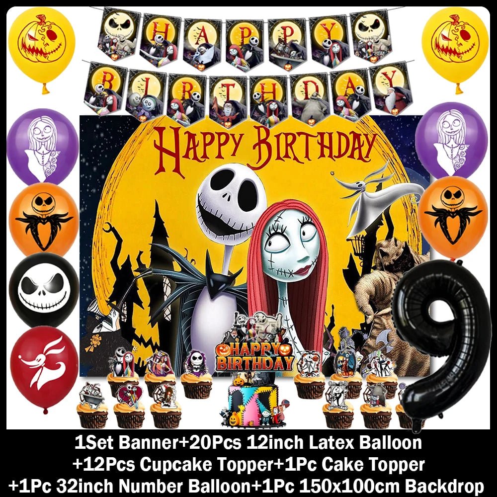 Decorações de Aniversário com Tema de Halloween, Painel de Fundo de O Estranho Mundo de Jack, Balões de Festa, Topos de Bolo - Kasa & Pet