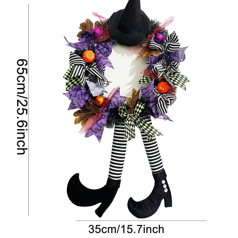 Decorações de grinalda de Halloween para porta, Vintage Witch Leg, Abóbora Maple Leaf, Guirlanda para decoração do partido, ao ar livre