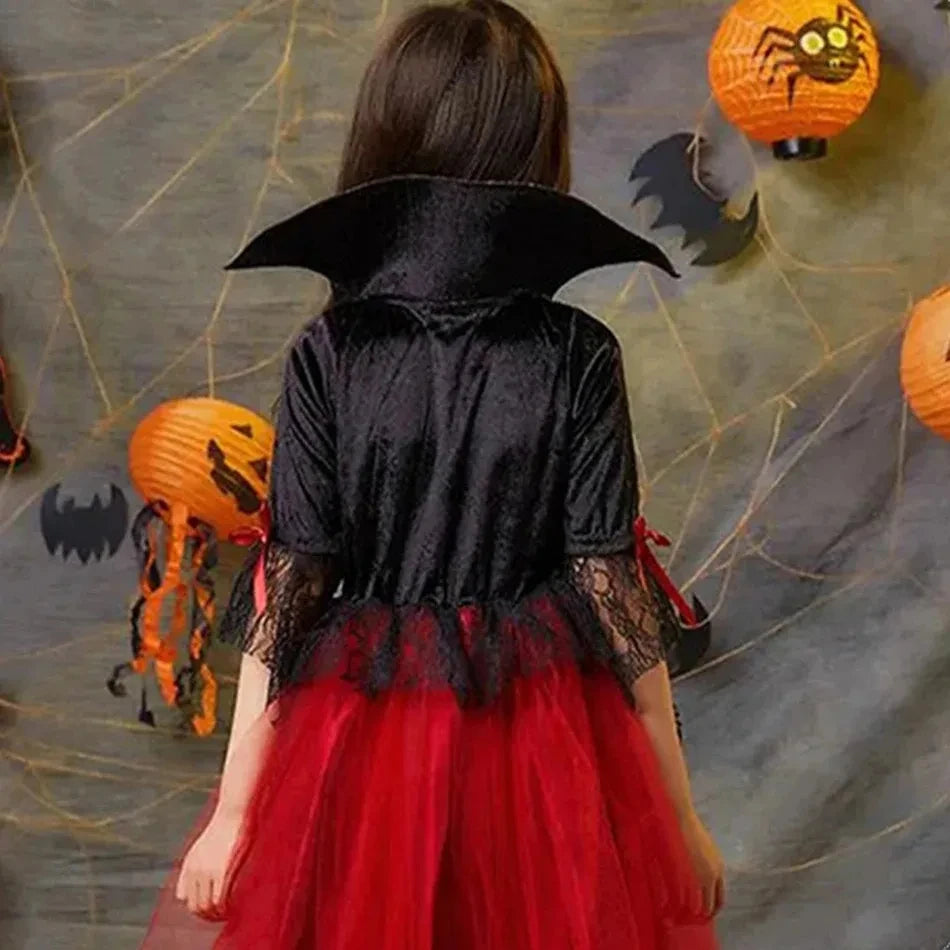 Fantasia de Halloween para Meninas: Cosplay Gótico de Noiva Fantasma, Bruxa, Vampira, Vestido Tutu Vermelho e Preto, Peruca, Véu, Kits para Festas de Halloween