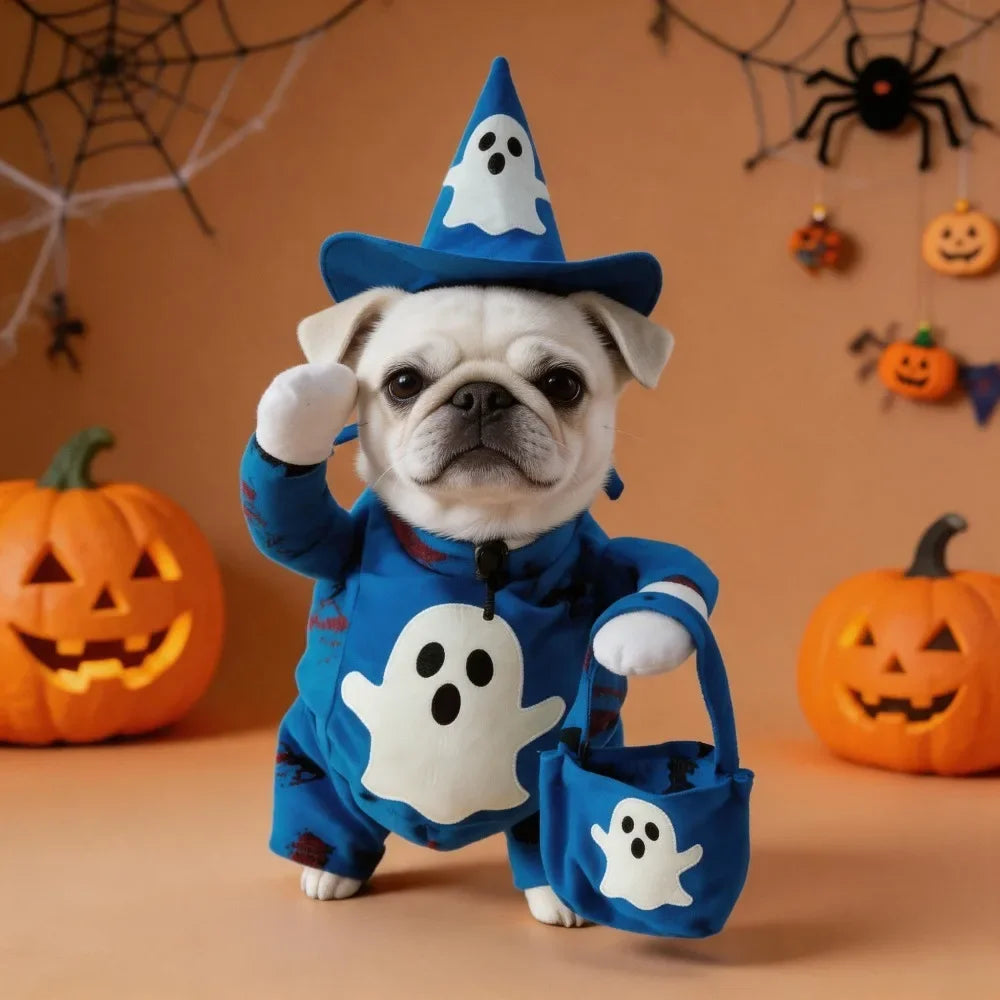 Roupas de Halloween para Cães, Fantasia Engraçada para Animais de Estimação com Fantasma Fluorescente, Vestido Fofo para Cães e Gatos, Conjunto de Roupas Festivas para Festa