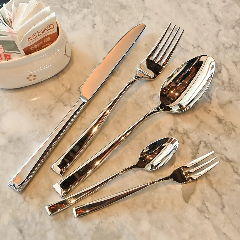 Conjunto de talheres inclinados de aço inoxidável, conjunto portátil de talheres para viagem, colher, garfo, faca, conjunto de utensílios reutilizáveis para acampamento ao ar livre