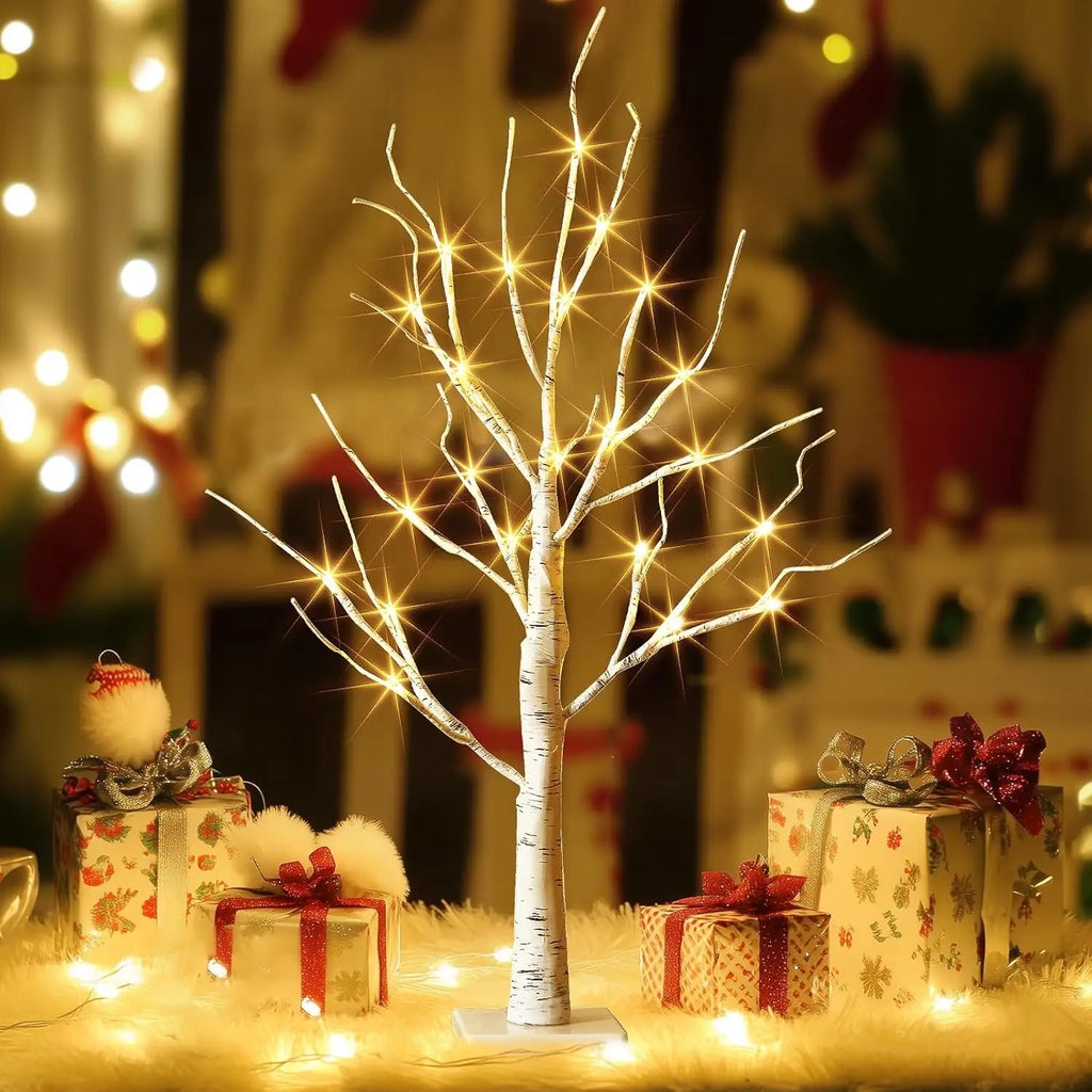 Árvore de bétula iluminada, árvore de natal com 24 LED, peça central de mesa luz de árvore artificial para casa, escritório, quarto, casamento