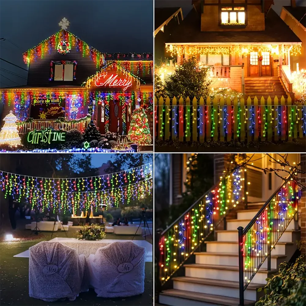 Luzes de Natal Solares em Forma de Gelo 98/162LED com 8 Modos de Iluminação para Jardim, Pátio, Casamento, Festa, Gazebo, Decoração de Natal IP65