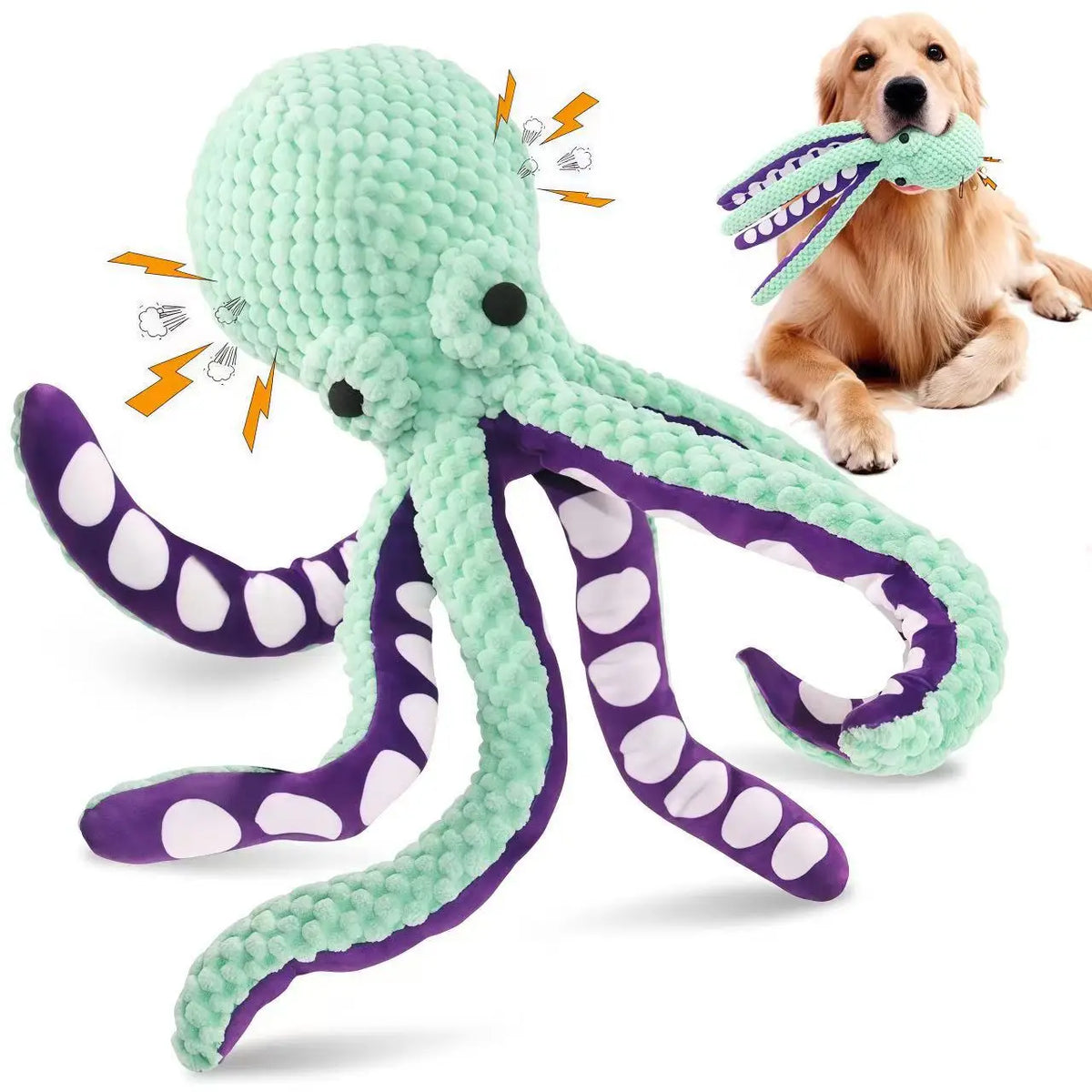 Brinquedo de Pelúcia Interativo para Cães, Polvo com Som e Tentáculos Crocantes, Brinquedo de Mastigar em Formato de Abacaxi com Apito e Som de Crocante, para Cães Pequenos e Médios