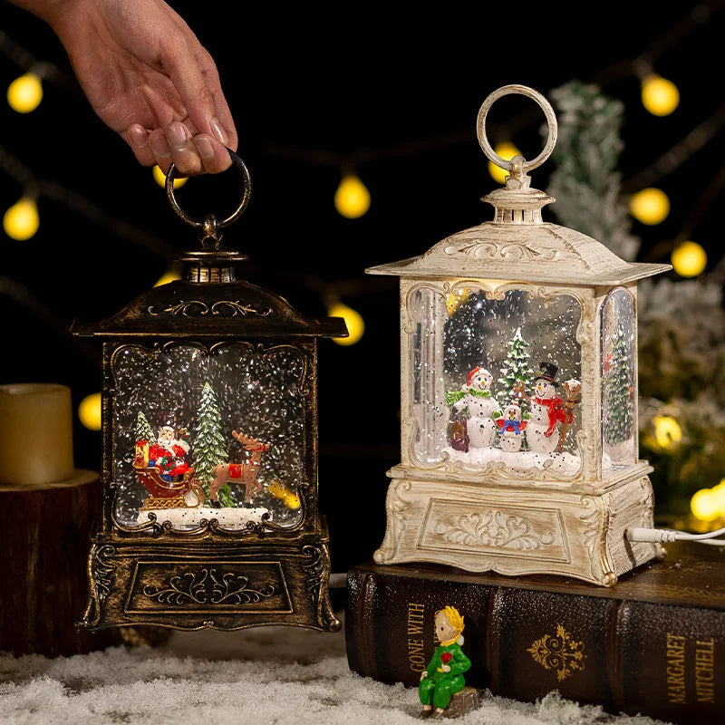 Caixa de música de natal com luzes de natal de cristal ornamentos decoração festiva para festa em casa decoração de mesa clássico presente de natal