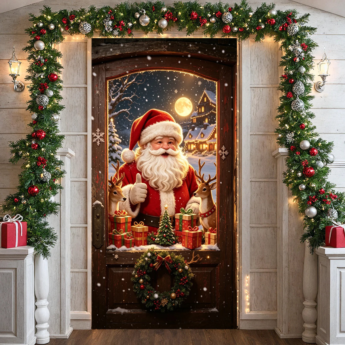 Faixa de Natal Vermelha e Verde, Painel de Fundo do Papai Noel, Decoração Festiva para Presentes, Exibição de Natal para Festa de Natal, Decoração de Porta de Casa, Foto de Feriado