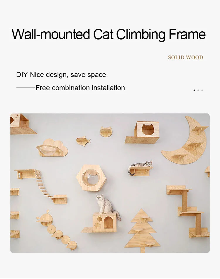 1pcCat Coçar Escalada Post Wall-montado Cat Hammock Bed Pet Móveis Kitten Wall Shelf Set Cat Perch Madeira Cat Tree House
