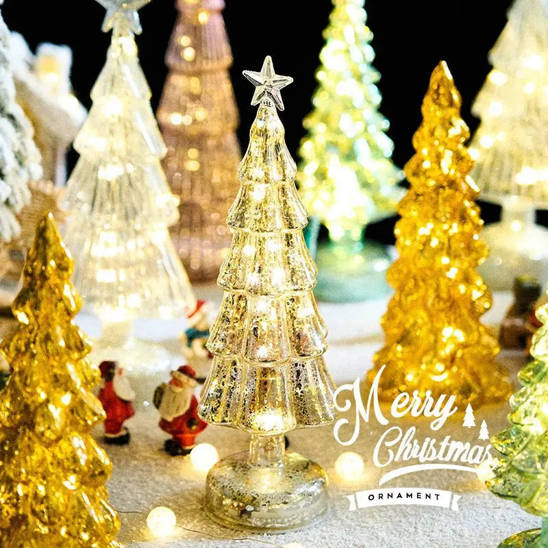 Árvore de natal luz noturna de vidro para casa natal romântico feriado atmosfera arbol de navidad ornamentos led decoração luminosa