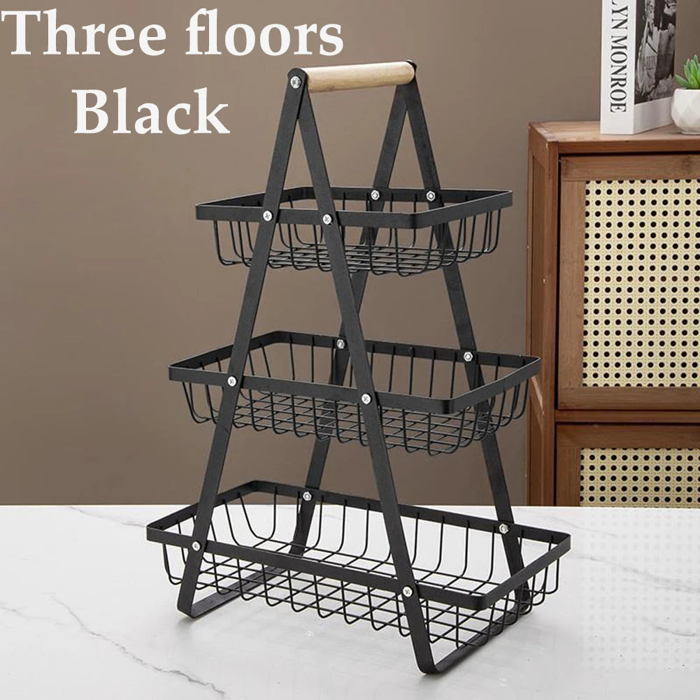 Cesta de armazenamento multifuncional de camada dupla de ferro, prateleira de mesa, mesa de armazenamento de lanche e frutas, com duas camadas de armazenamento na parte superior