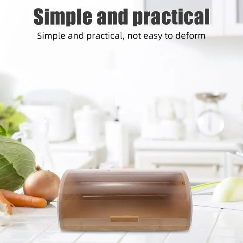 Caixa organizadora pão bambu natural com tampa transparente para frescor e fácil visualização, perfeita para armazenamento