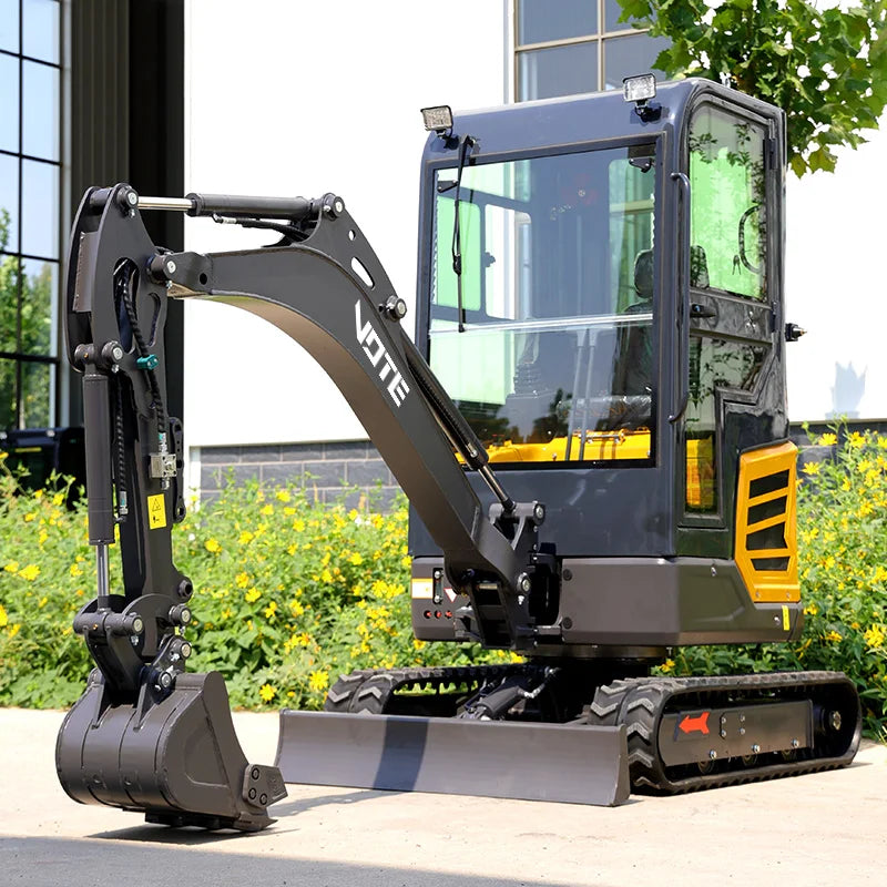 Mini Escavadeira de Cabine Fechada de 2 Toneladas, Escavadeira Hidráulica de Esteiras CE Euro5 com Acessórios para Agricultura, Jardinagem e Paisagismo
