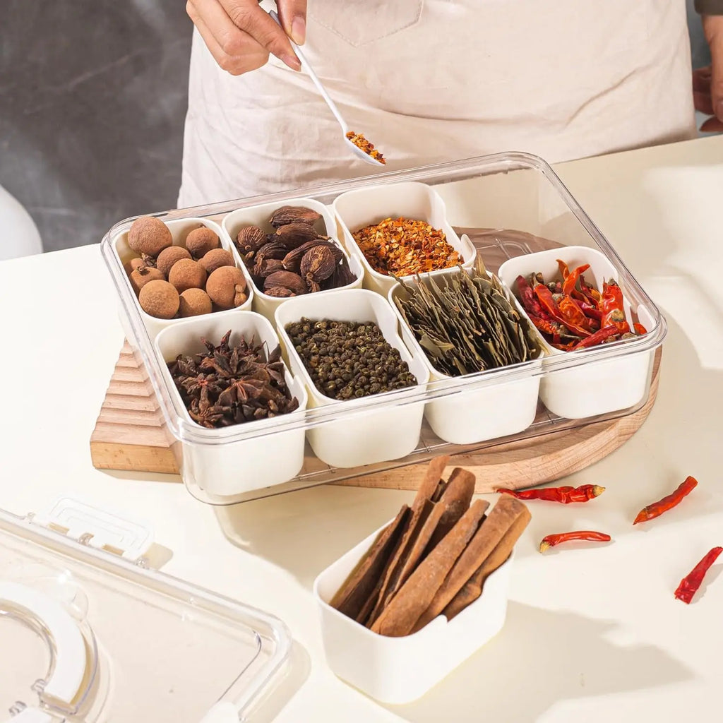 Bandeja de Servir Dividida com Tampa, Recipiente para Armazenamento de Alimentos, Caixa de Lanches, Recipientes para Lanches com 8 Compartimentos, Recipientes para Armazenamento de Frutas