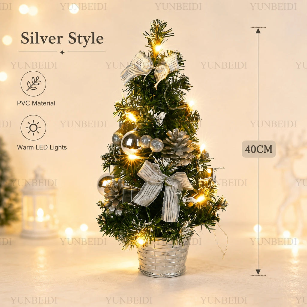 Árvore de Natal de 40CM com Luzes LED, Mini Árvore de Natal Artificial, Decoração de Mesa para Casa, Decoração de Natal, Presente de Ano Novo