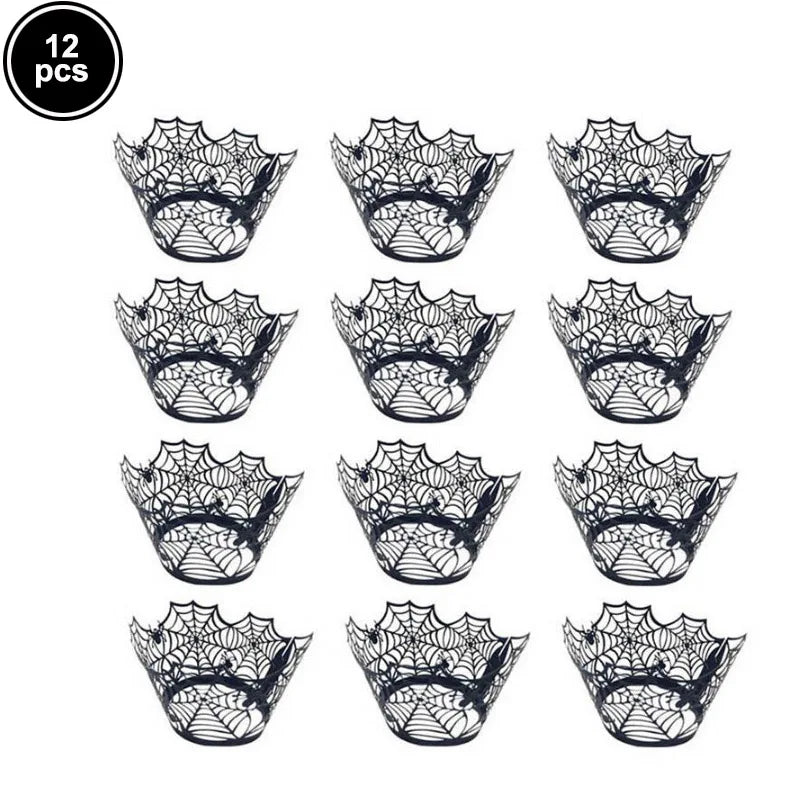 Halloween cupcake toppers assustador fantasma crânio abóbora bolo festa decoração aranha web cupcake envoltório festa de halloween decoração suprimentos - Kasa & Pet