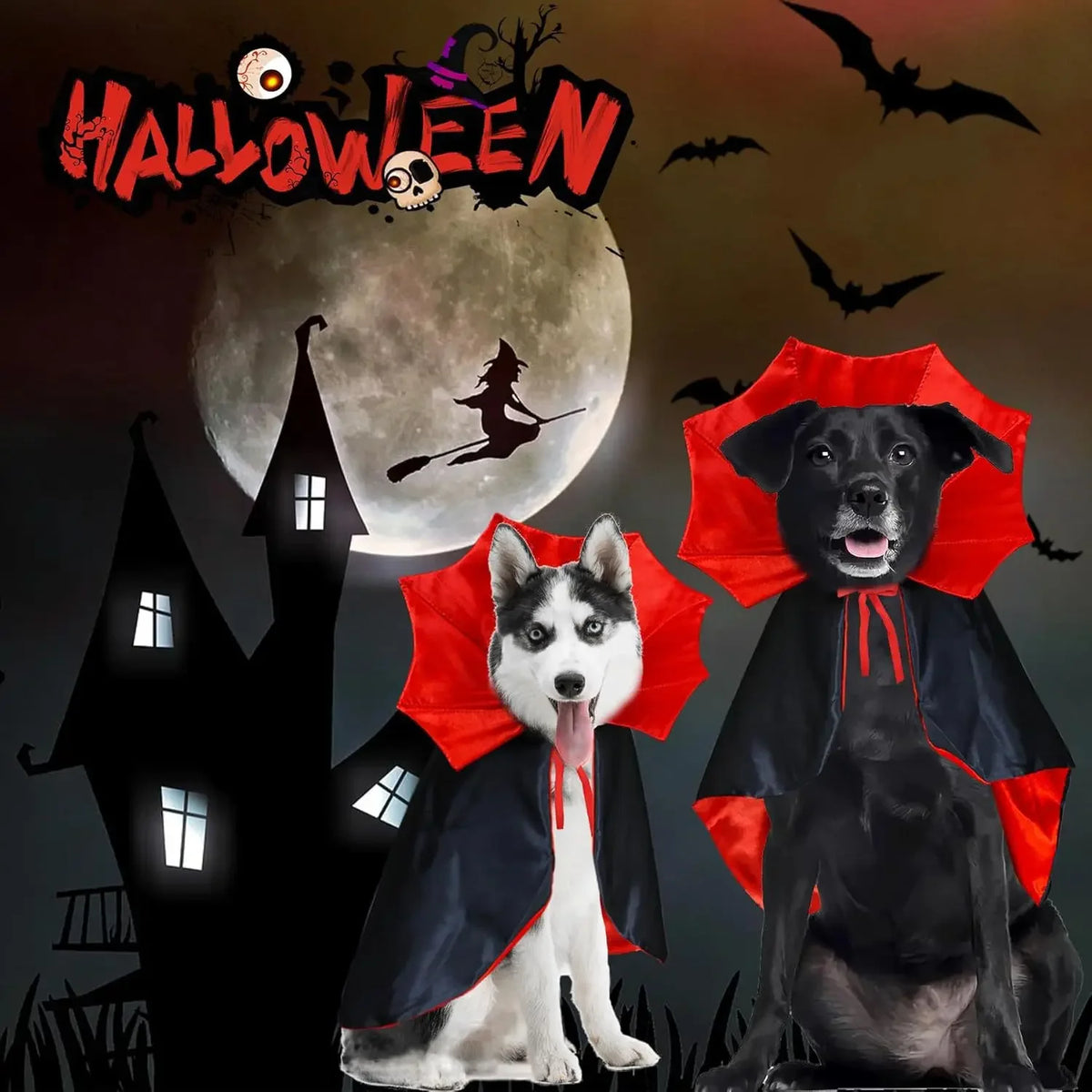 Fantasia de Vampiro para Animais de Estimação para o Halloween - Capa Confortável de Nylon com Fecho de Tira, Adequada para Cães e Gatos de Pequeno e Médio Porte