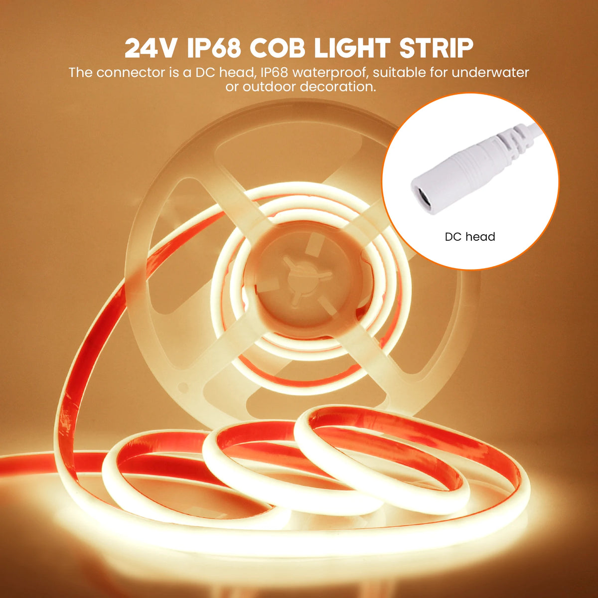 Fita de néon led cob à prova d'água ip68, 12v, 24v, 320leds/m, fita flexível ra90, forro de alta densidade, iluminação 3000k-6000k