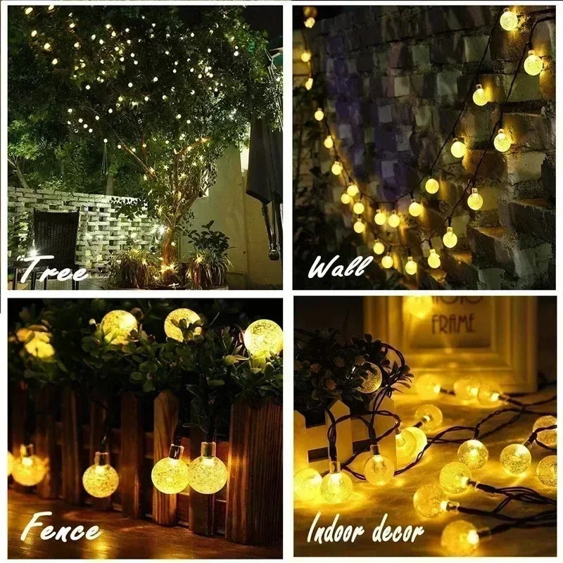 Luzes de cordão solares para exterior, luzes de globo de cristal LED, luzes de fada solares à prova d'água para decoração de jardim, Natal e exteriores