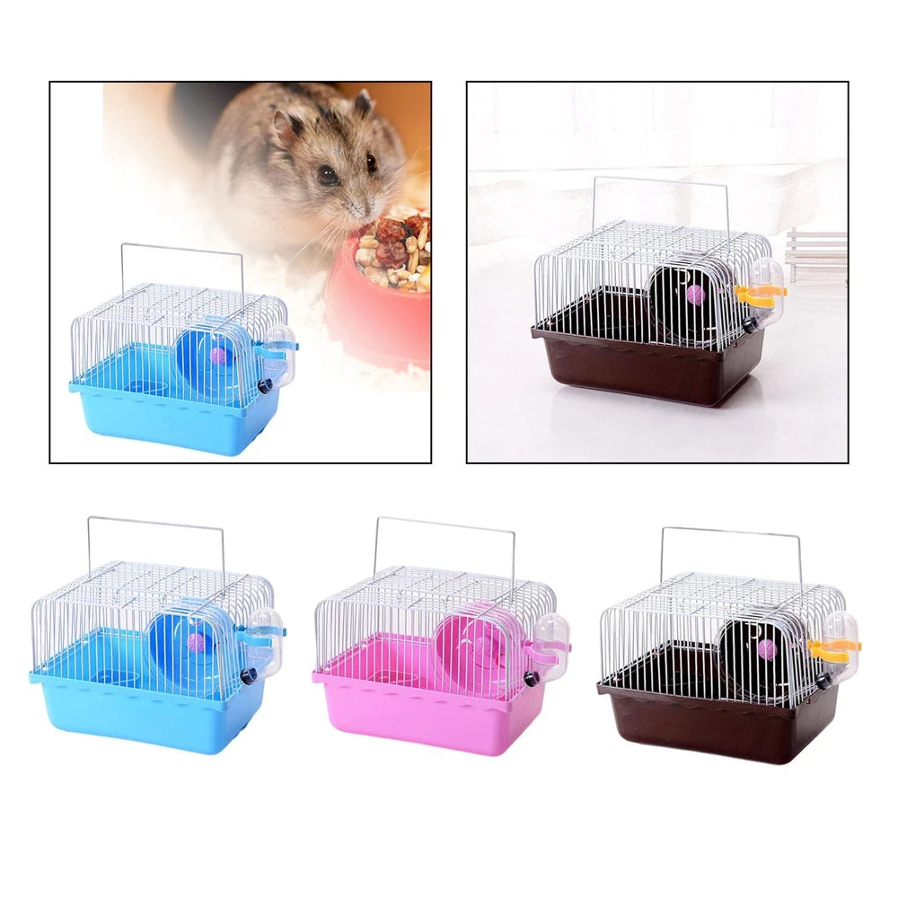 Gaiola de hamster pequena garrafa de água caixa de alimentação portátil transportadora carry case para suprimentos para animais de estimação caixa de gaiola de transporte com roda de corrida