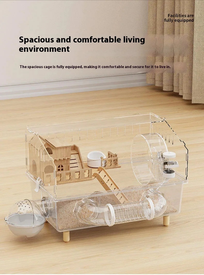 Gaiola para Hamster Espaçosa em Acrílico Transparente com Acessórios, Habitat para Roedores, Suprimentos para Pequenos Animais