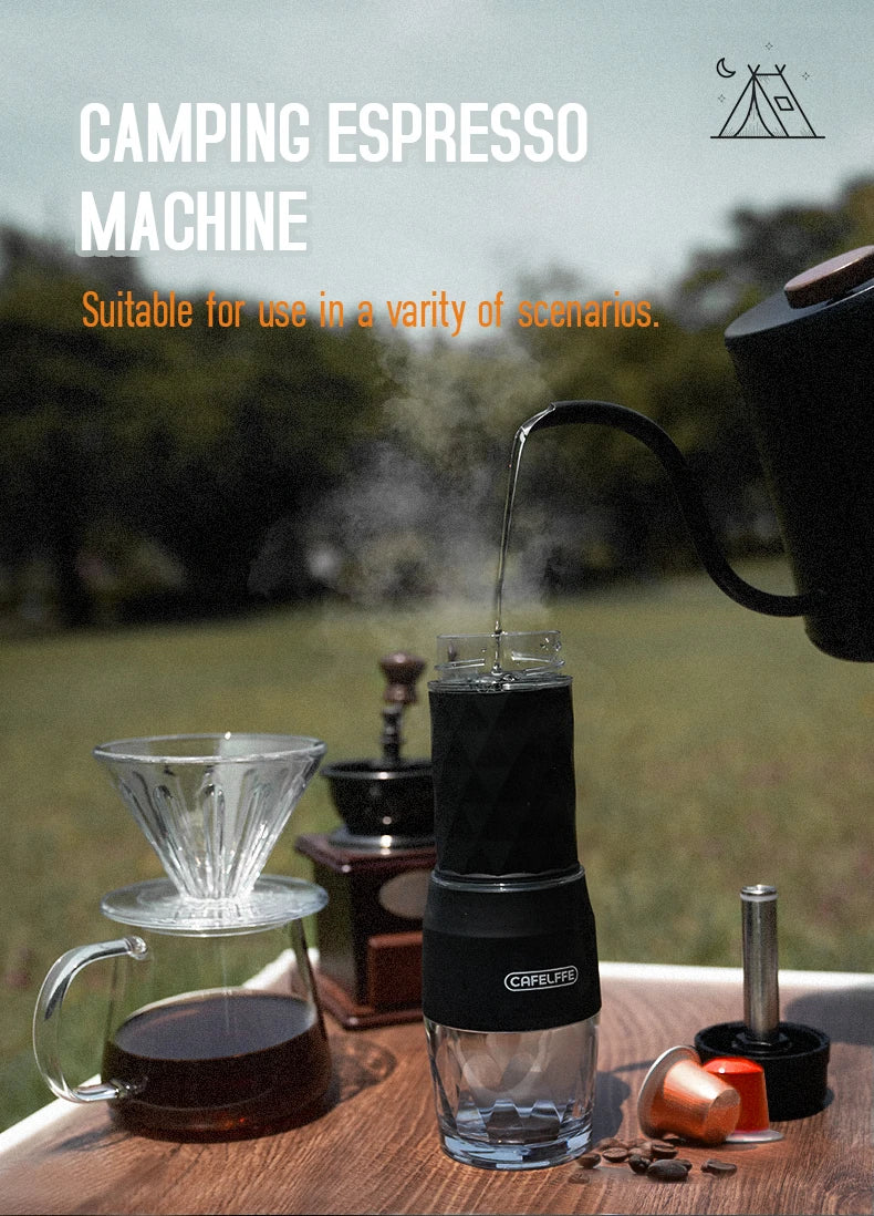 Máquina de Café Portátil Cafelffe 3 em 1, Cafeteira Manual para Cápsulas e Café Moído, Espumador de Leite, Preparador Manual para Viagens e Presentes