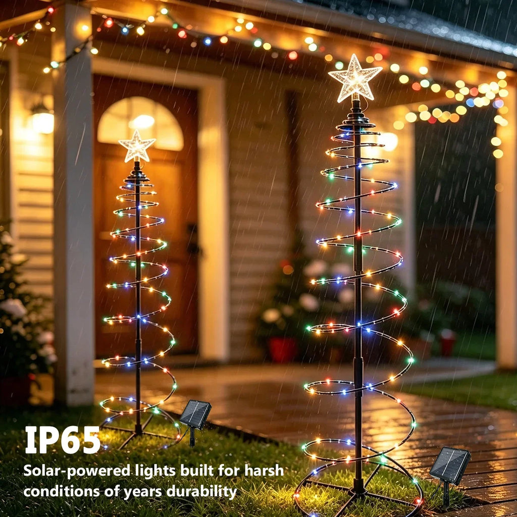 Luz solar para exterior, luminária de árvore de Natal, guirlanda de fadas LED em forma de estrela, RGB, com efeito de luz intermitente, à prova d'água, para jardim, pátio, relvado, quintal, decoração de festas.