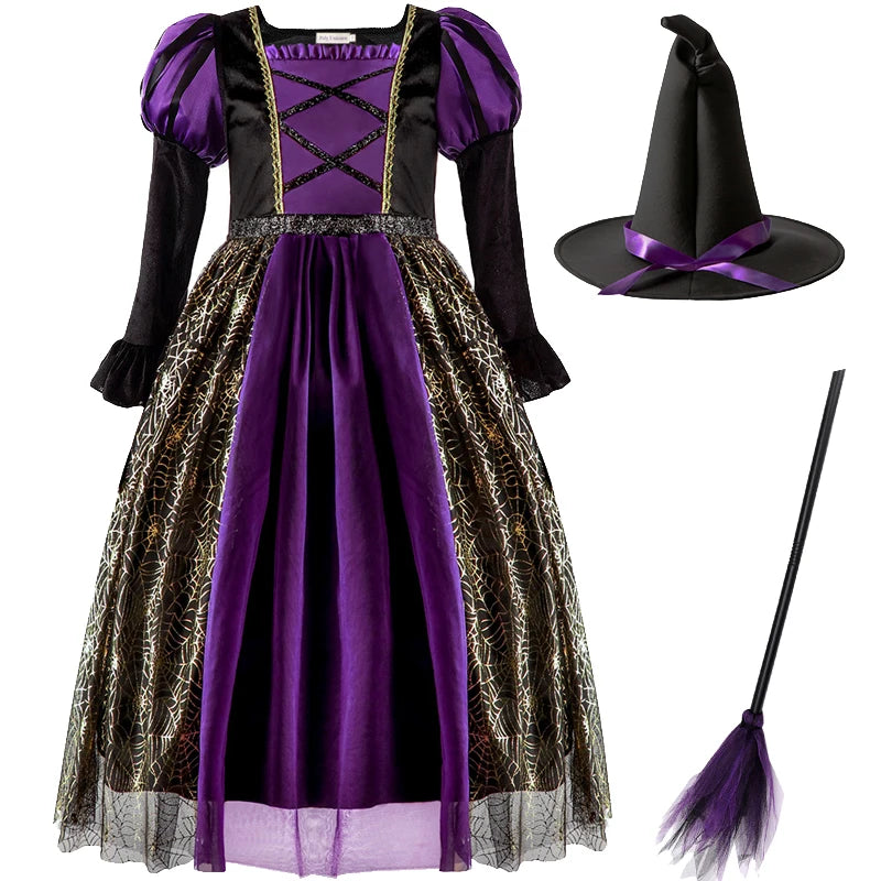 Fantasia de bruxa de Halloween para meninas, vestidos de vampiro para crianças, roupas de festa de carnaval, roupas para crianças