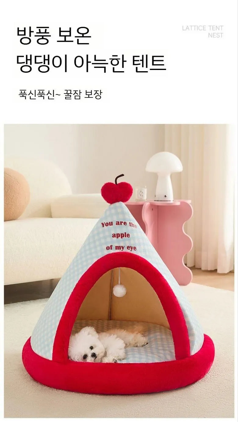 Tenda para animais de estimação, para gatos e cães, portátil, removível e lavável, casinha para cães, para uso em ambientes fechados, com almofada e cama para gatos com painel preto.