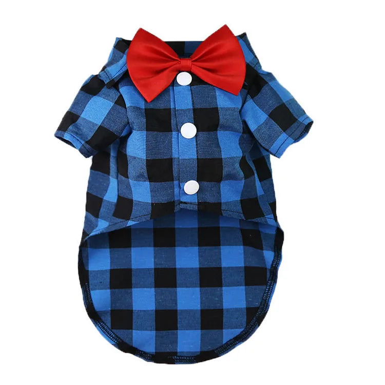 Cão de estimação roupas xadrez camisa terno gravata vestido primavera verão filhote de cachorro casaco teddy bear pomeranian colete pequeno-médio cão gato animal de estimação traje